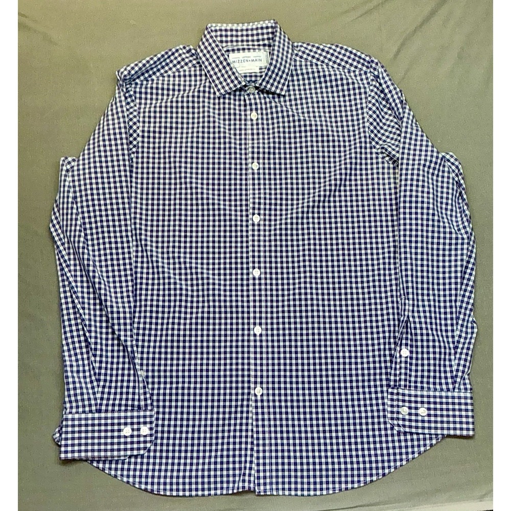 Mizzen+Main Shirt Mens Large White Blue Red Plaid Button Up Preppy Adult